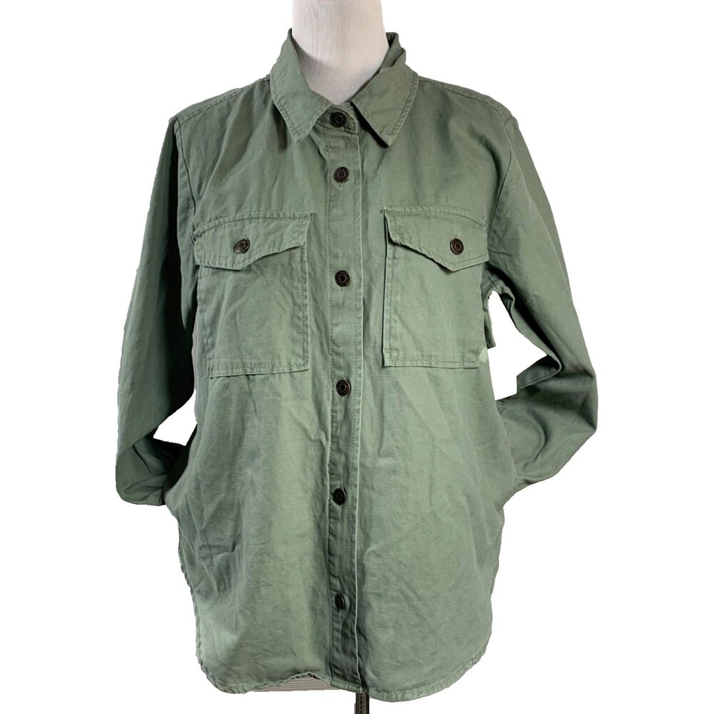 NWT Kensie Jeans Utility Shacket Shirt Jacket Sage Green Large Pockets
